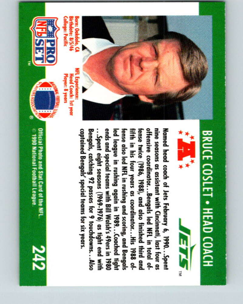 1990 Pro Set #242 Bruce Coslet Mint New York Jets Image 2