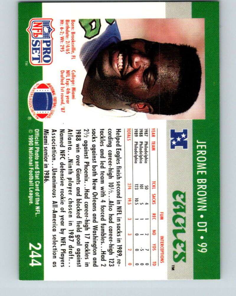 1990 Pro Set #244 Jerome Brown Mint Philadelphia Eagles Image 2
