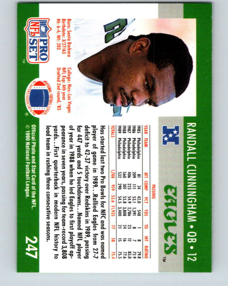 1990 Pro Set #247 Randall Cunningham Mint Philadelphia Eagles