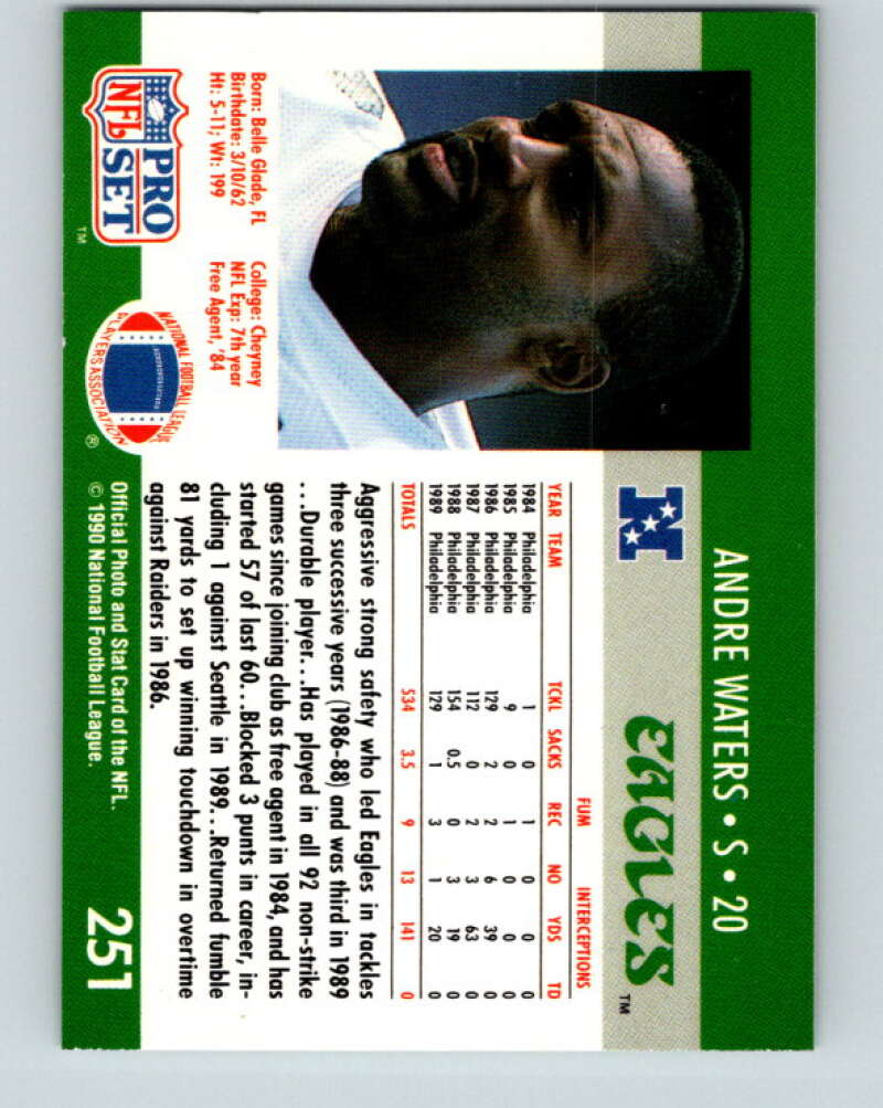 1990 Pro Set #251 Andre Waters Mint Philadelphia Eagles Image 2