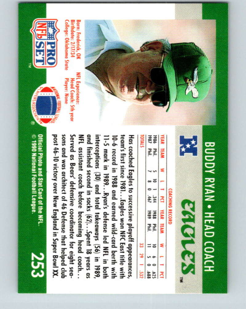 1990 Pro Set #253 Buddy Ryan Mint Philadelphia Eagles Image 2