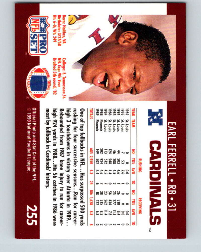 1990 Pro Set #255 Earl Ferrell Mint Phoenix Cardinals Image 2