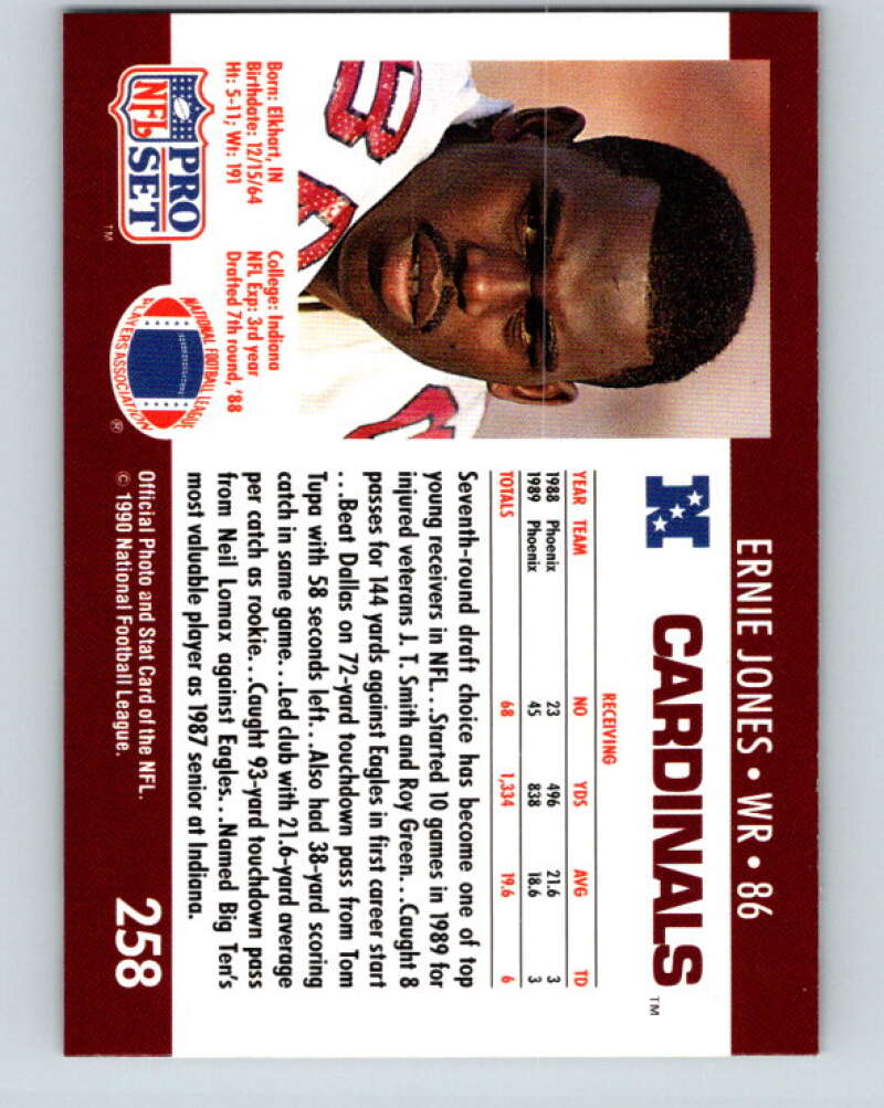 1990 Pro Set #258 Ernie Jones Mint RC Rookie Phoenix Cardinals Image 2