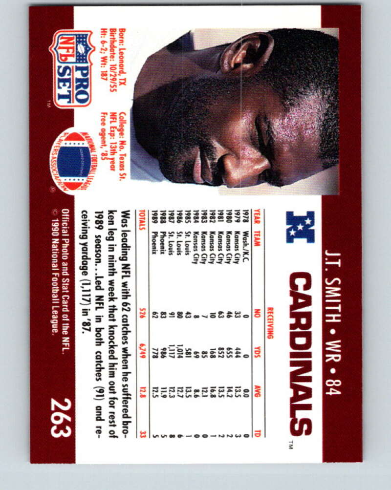 1990 Pro Set #263 J.T. Smith Mint Phoenix Cardinals Image 2