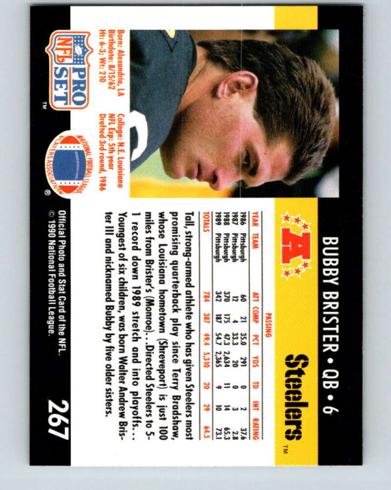 1990 Pro Set #267 Bubby Brister Mint Pittsburgh Steelers Image 2