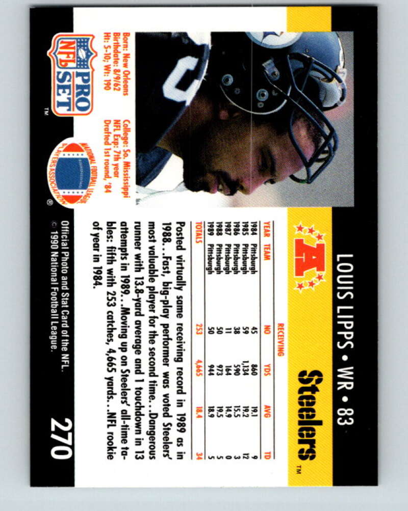 1990 Pro Set #270 Louis Lipps Mint Pittsburgh Steelers Image 2