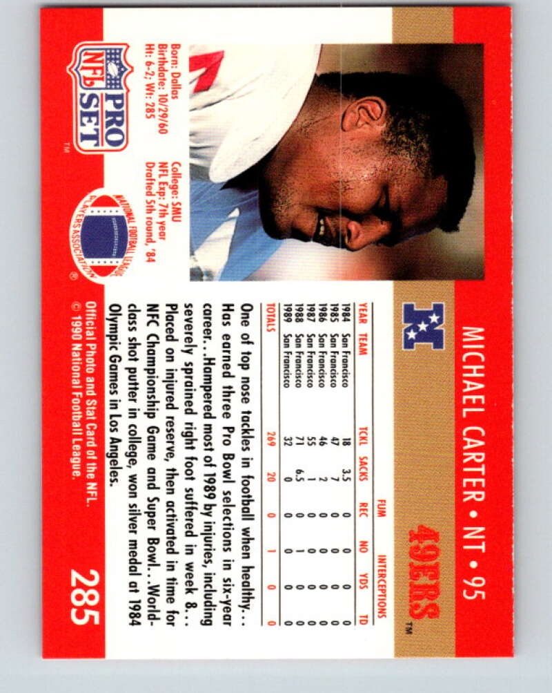 1990 Pro Set #285 Michael Carter Mint San Francisco 49ers Image 2