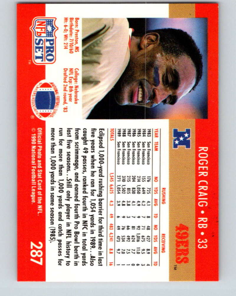 1990 Pro Set #287 Roger Craig Mint San Francisco 49ers