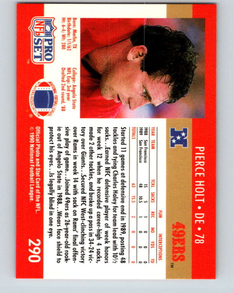 1990 Pro Set #290 Pierce Holt Mint RC Rookie San Francisco 49ers Image 2