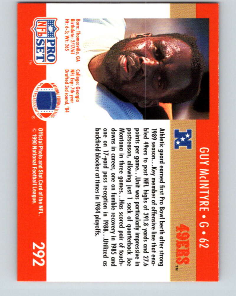 1990 Pro Set #292 Guy McIntyre Mint San Francisco 49ers Image 2