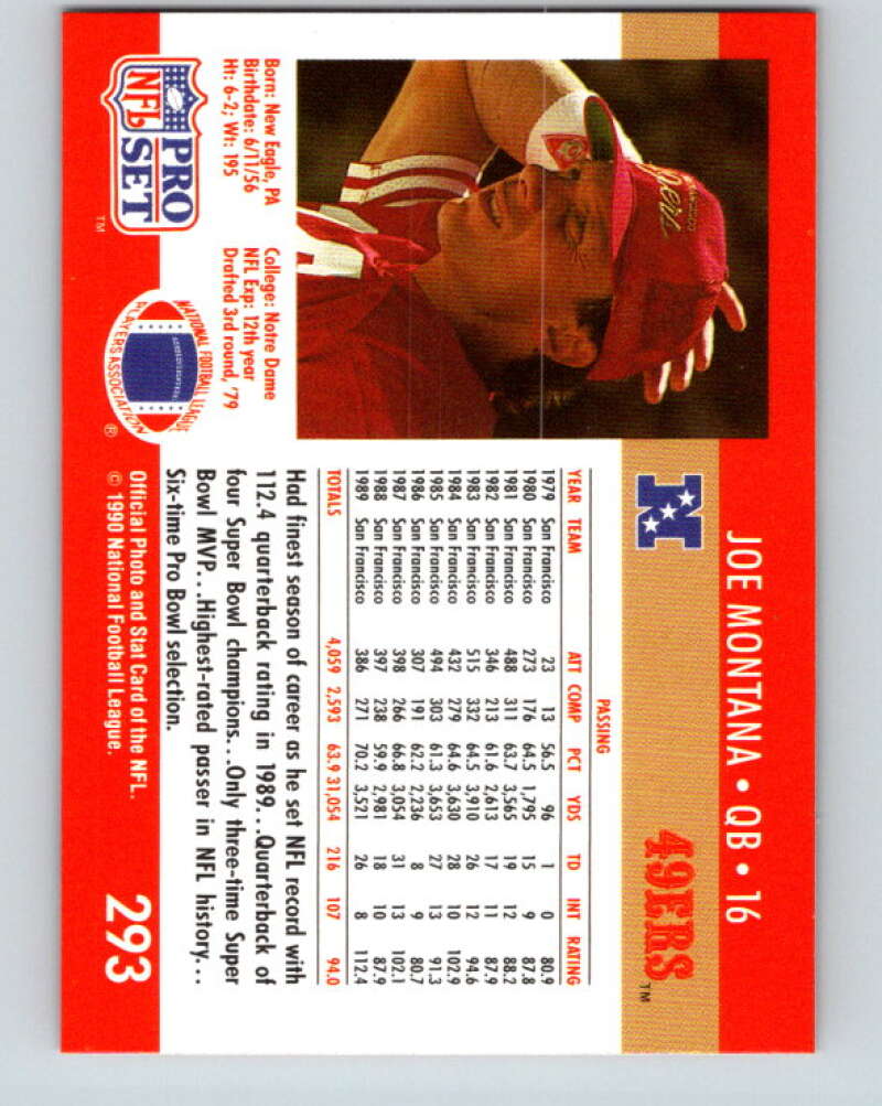 1990 Pro Set #293 Joe Montana Mint San Francisco 49ers