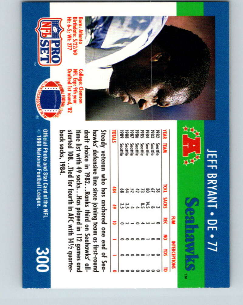 1990 Pro Set #300 Jeff Bryant Mint Seattle Seahawks Image 2