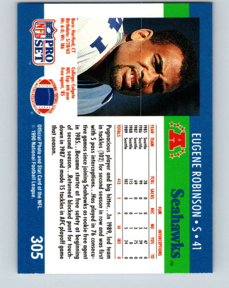 1990 Pro Set #305 Eugene Robinson Mint Seattle Seahawks Image 2