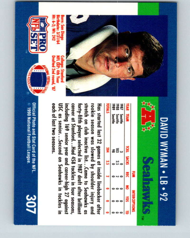 1990 Pro Set #307 David Wyman Mint Seattle Seahawks Image 2