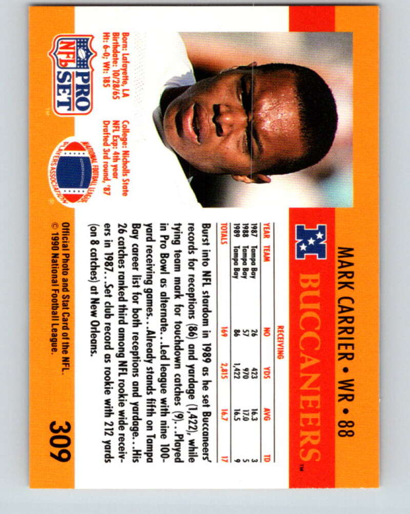 1990 Pro Set #309 Mark Carrier Mint Tampa Bay Buccaneers Image 2