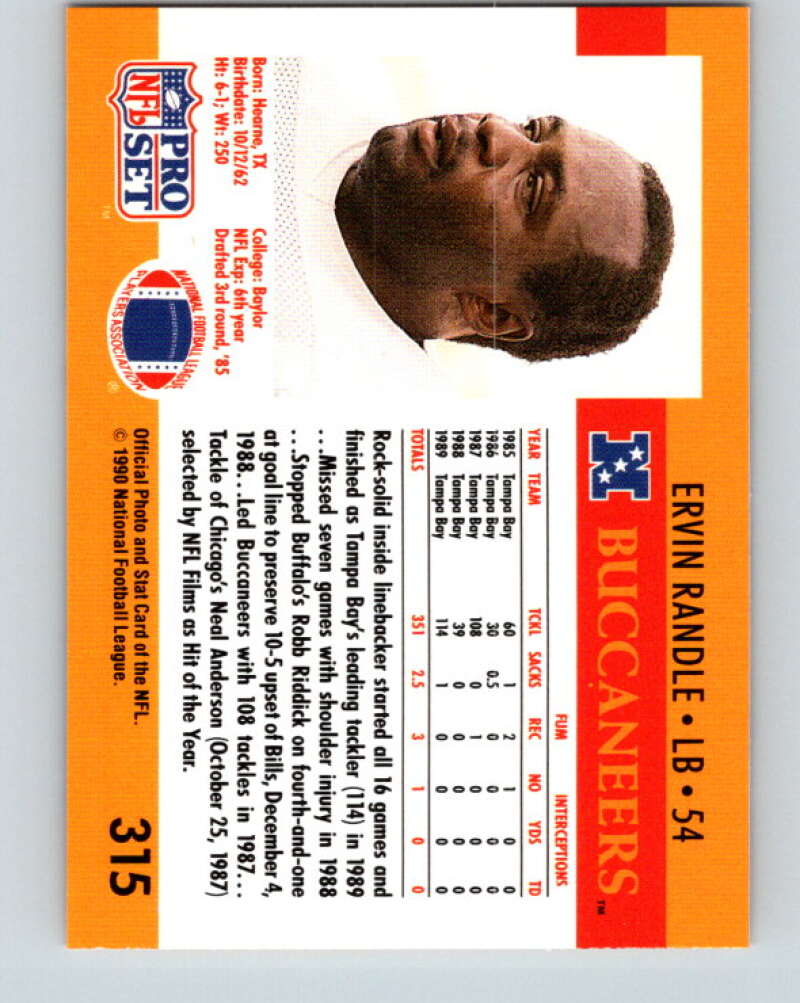 1990 Pro Set #315 Ervin Randle Mint Tampa Bay Buccaneers Image 2