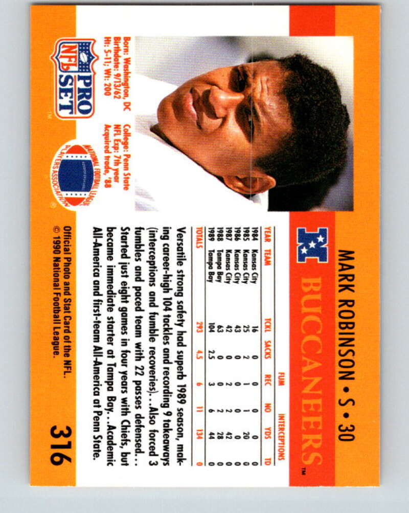 1990 Pro Set #316 Mark Robinson Mint Tampa Bay Buccaneers Image 2