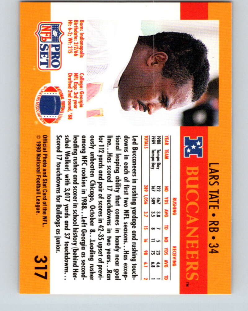 1990 Pro Set #317 Lars Tate Mint Tampa Bay Buccaneers Image 2