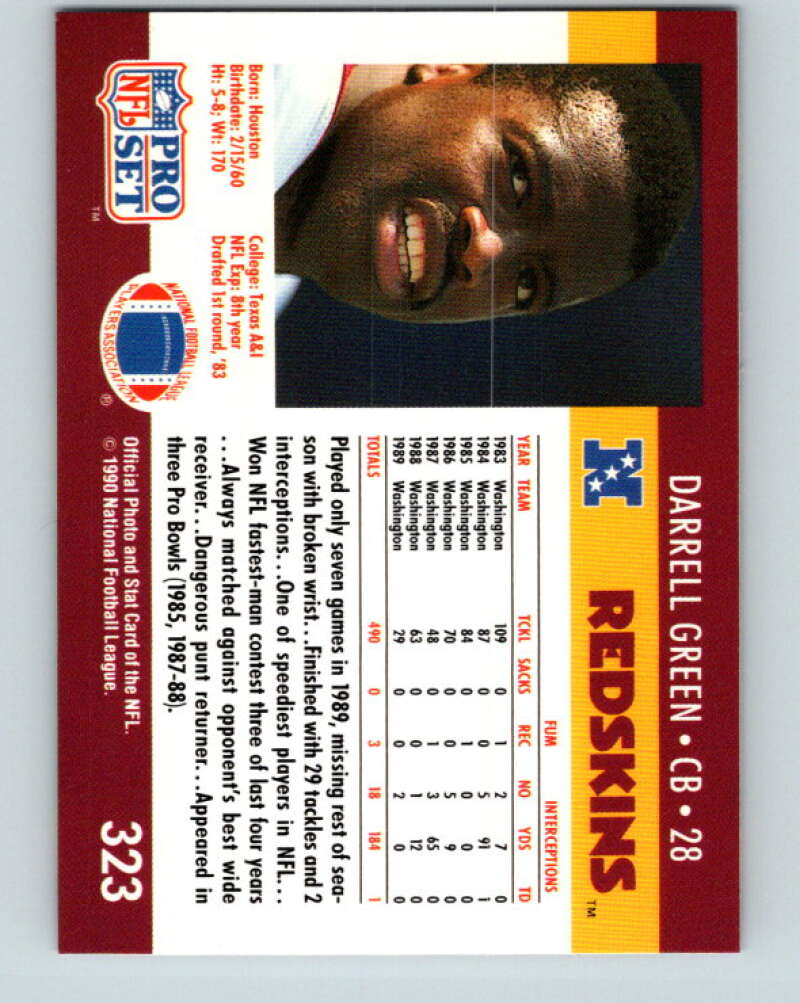 1990 Pro Set #323 Darrell Green Mint Washington Redskins Image 2