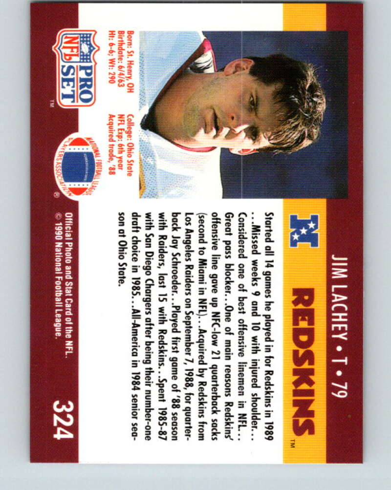 1990 Pro Set #324 Jim Lachey Mint Washington Redskins Image 2