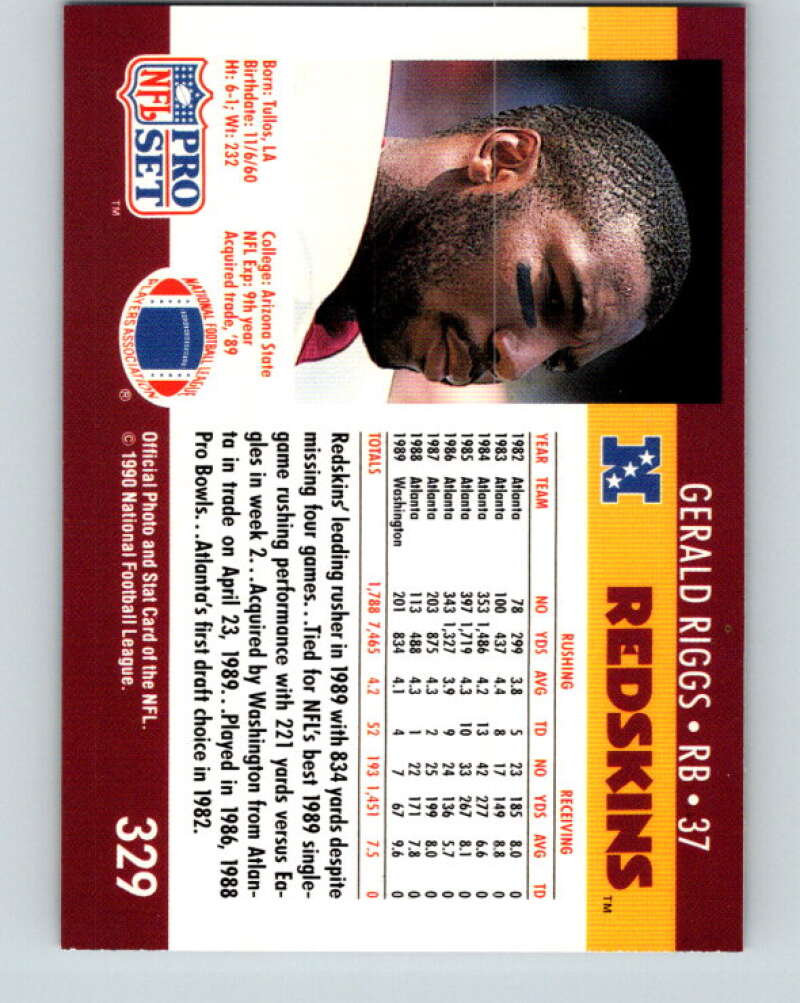 1990 Pro Set #329 Gerald Riggs Mint Washington Redskins Image 2