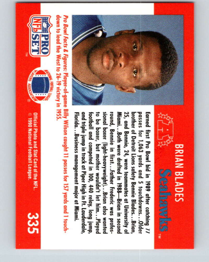 1990 Pro Set #335 Brian Blades Mint Seattle Seahawks Image 2
