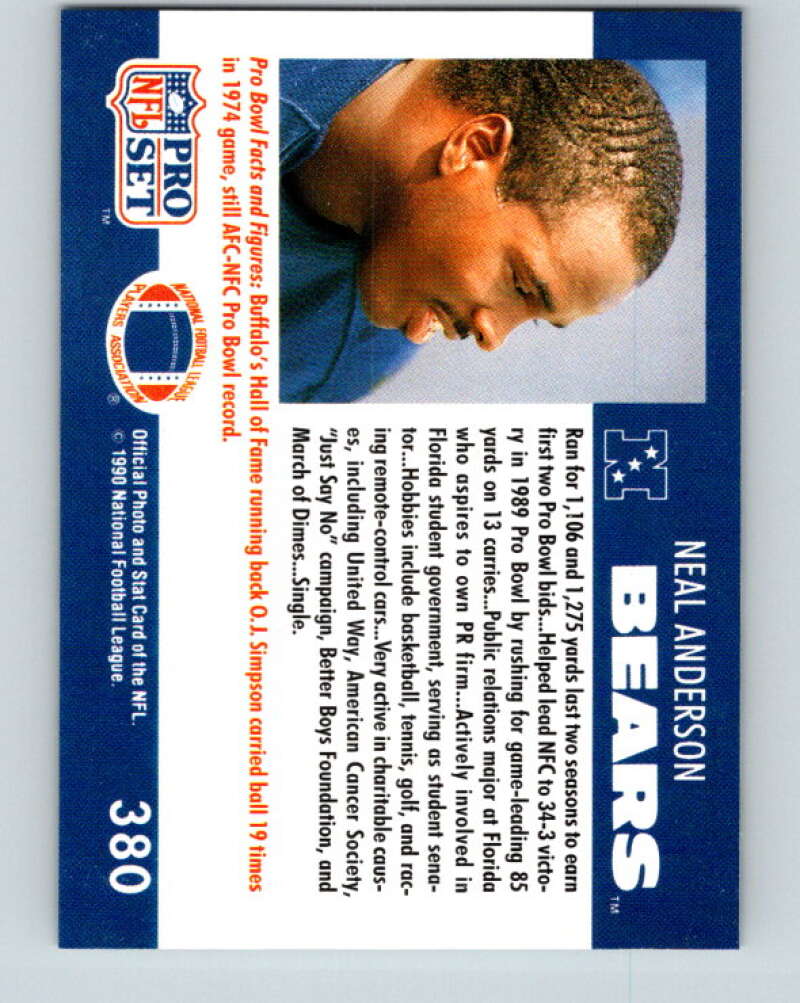 1990 Pro Set #380 Neal Anderson Mint Chicago Bears Image 2