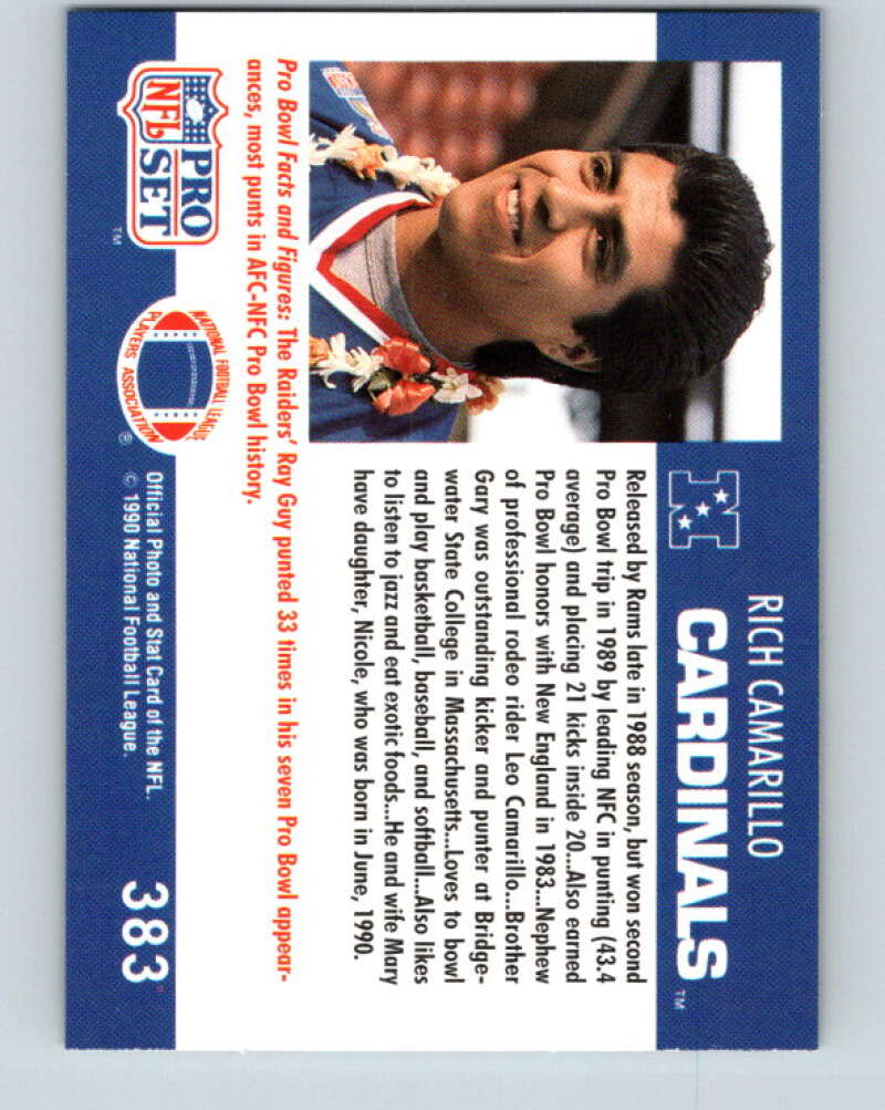 1990 Pro Set #383 Rich Camarillo Mint Phoenix Cardinals Image 2