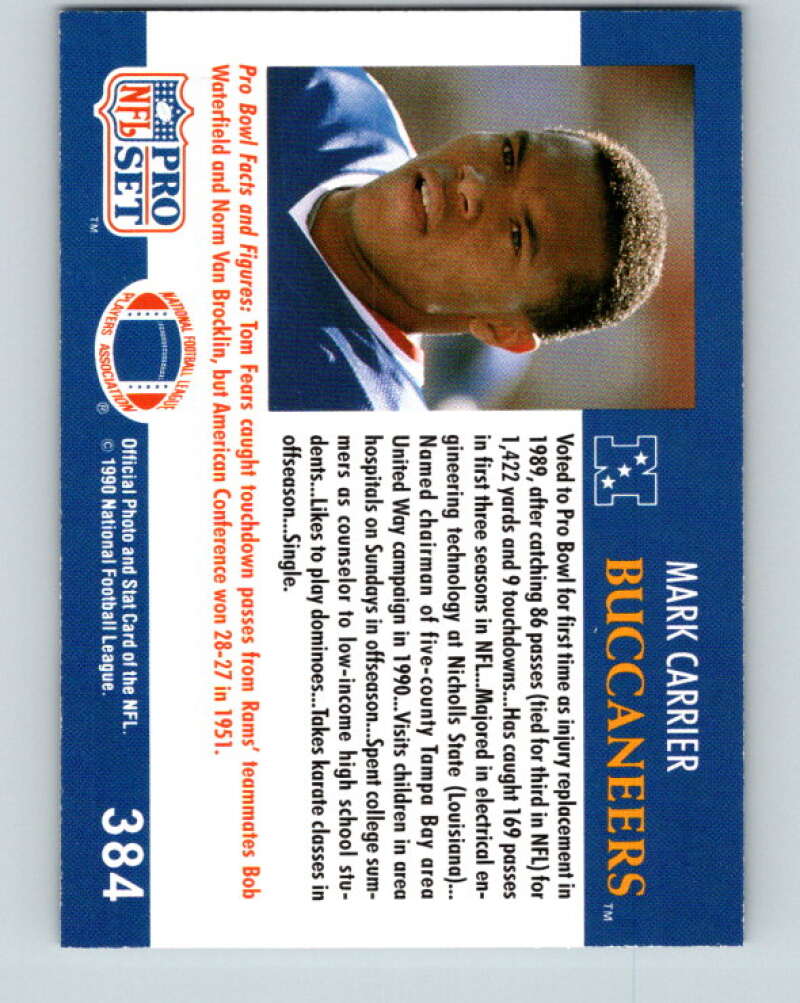 1990 Pro Set #384 Mark Carrier Mint Tampa Bay Buccaneers Image 2