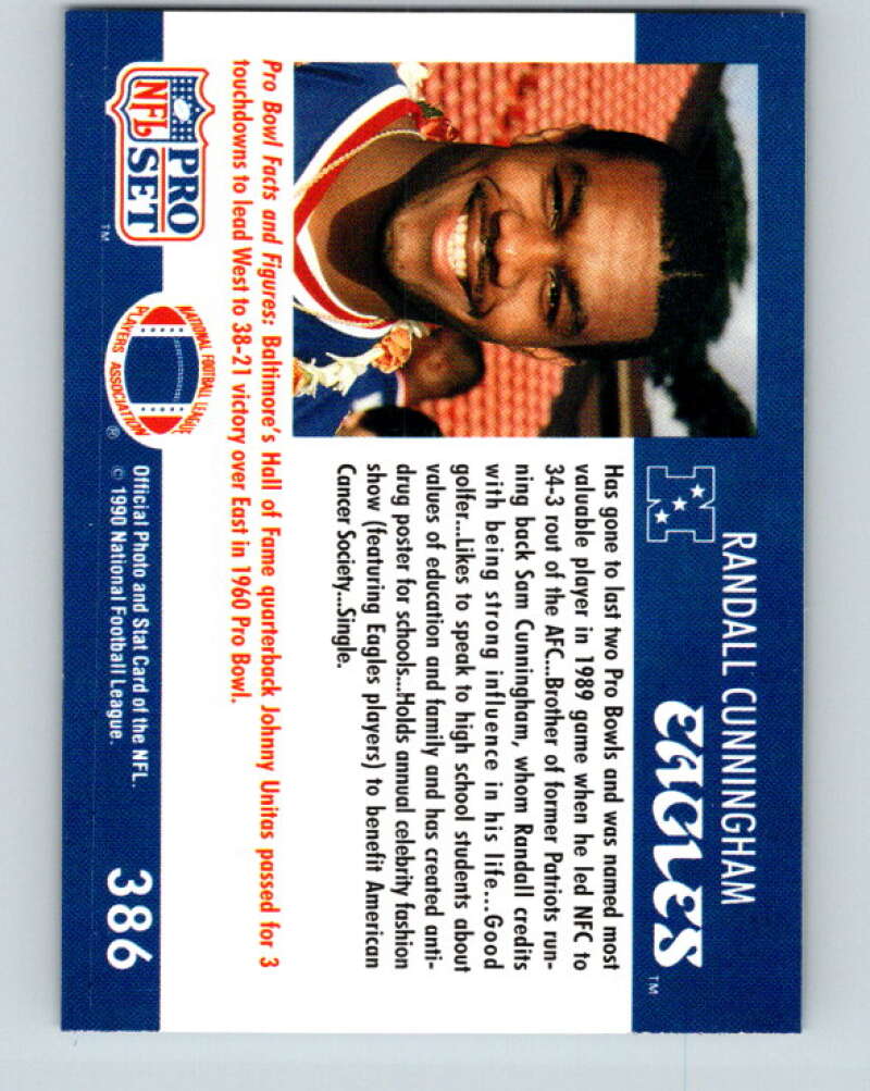 1990 Pro Set #386 Randall Cunningham Mint Philadelphia Eagles Image 2
