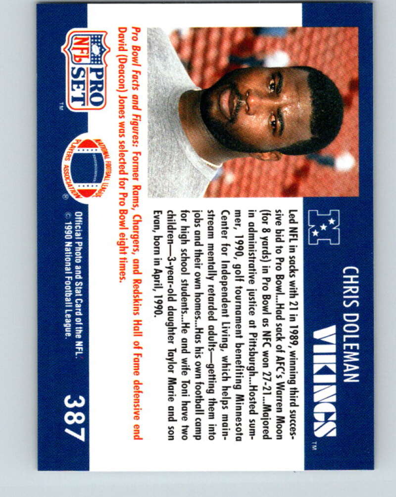 1990 Pro Set #387 Chris Doleman Mint Minnesota Vikings Image 2