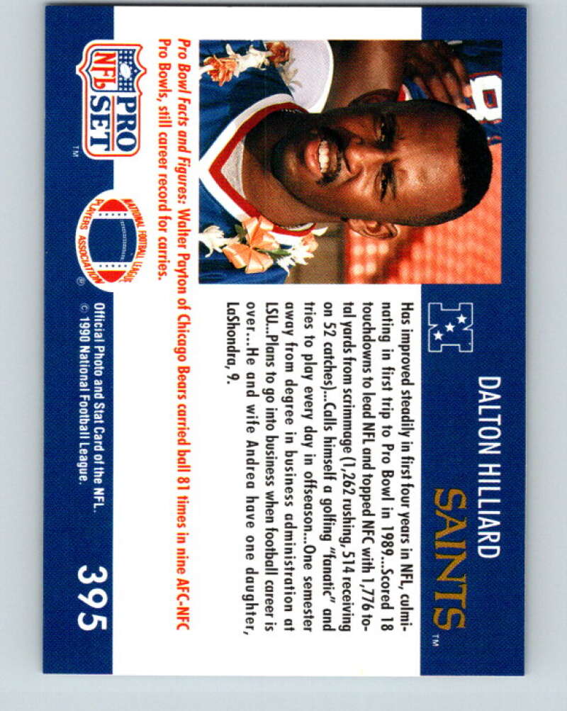 1990 Pro Set #395 Dalton Hilliard Mint New Orleans Saints Image 2