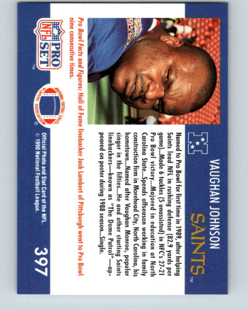 1990 Pro Set #397 Vaughan Johnson Mint New Orleans Saints Image 2