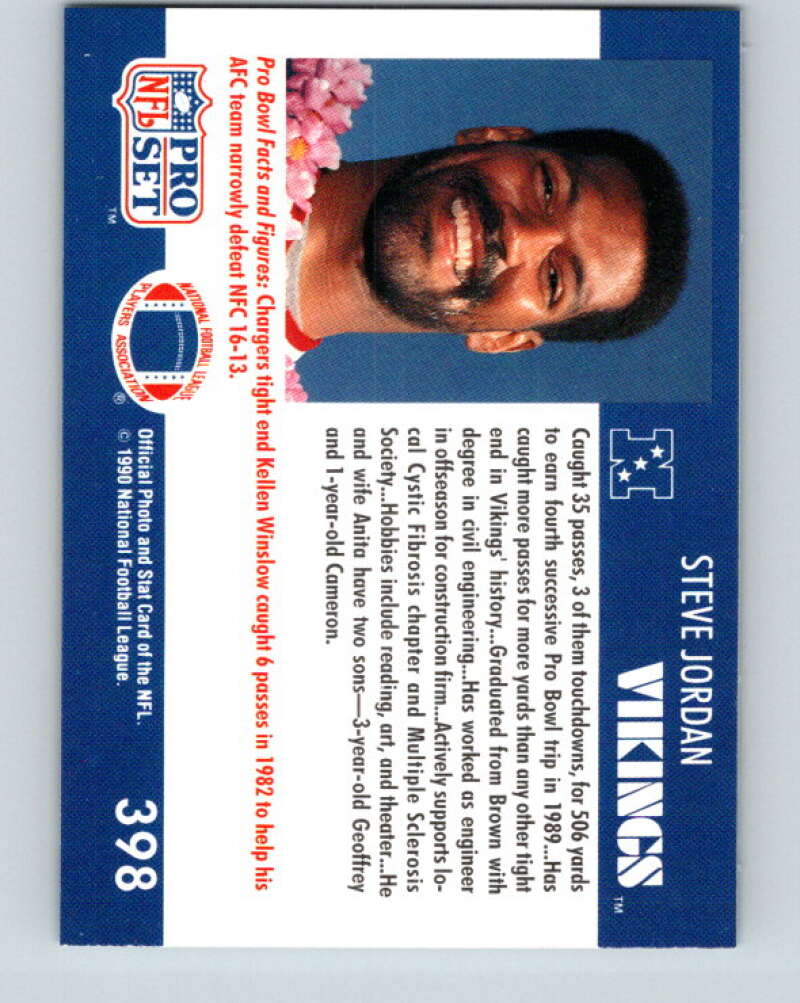 1990 Pro Set #398 Steve Jordan Mint Minnesota Vikings Image 2