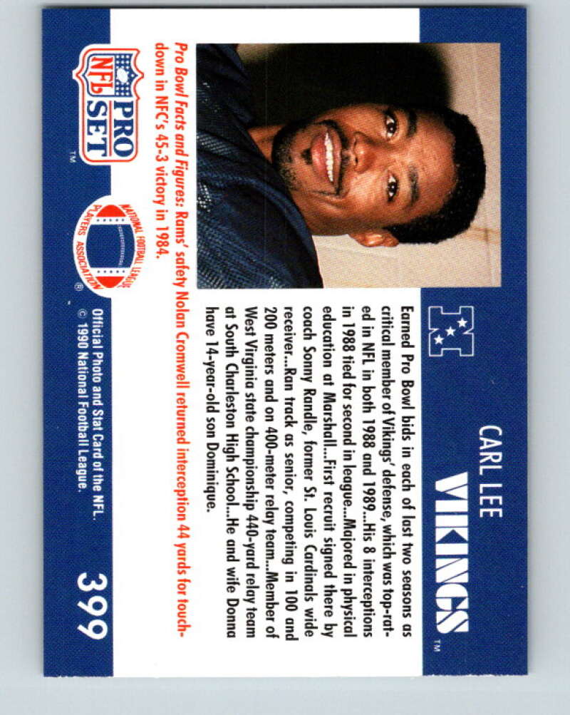 1990 Pro Set #399 Carl Lee Mint Minnesota Vikings Image 2