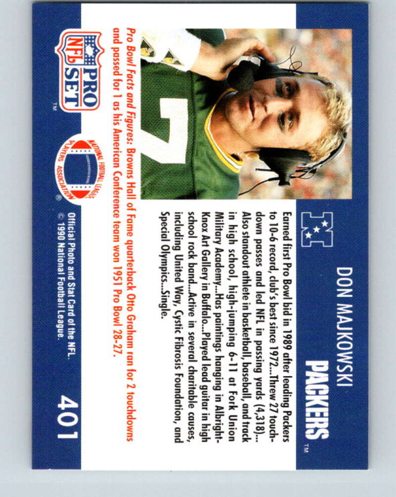 1990 Pro Set #401 Don Majkowski Mint Green Bay Packers Image 2