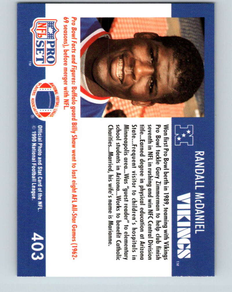 1990 Pro Set #403 Randall McDaniel Mint Minnesota Vikings Image 2