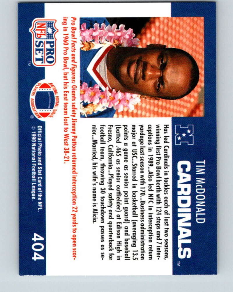1990 Pro Set #404 Tim McDonald Mint Phoenix Cardinals Image 2