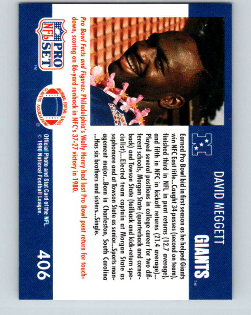 1990 Pro Set #406 Dave Meggett Mint New York Giants Image 2