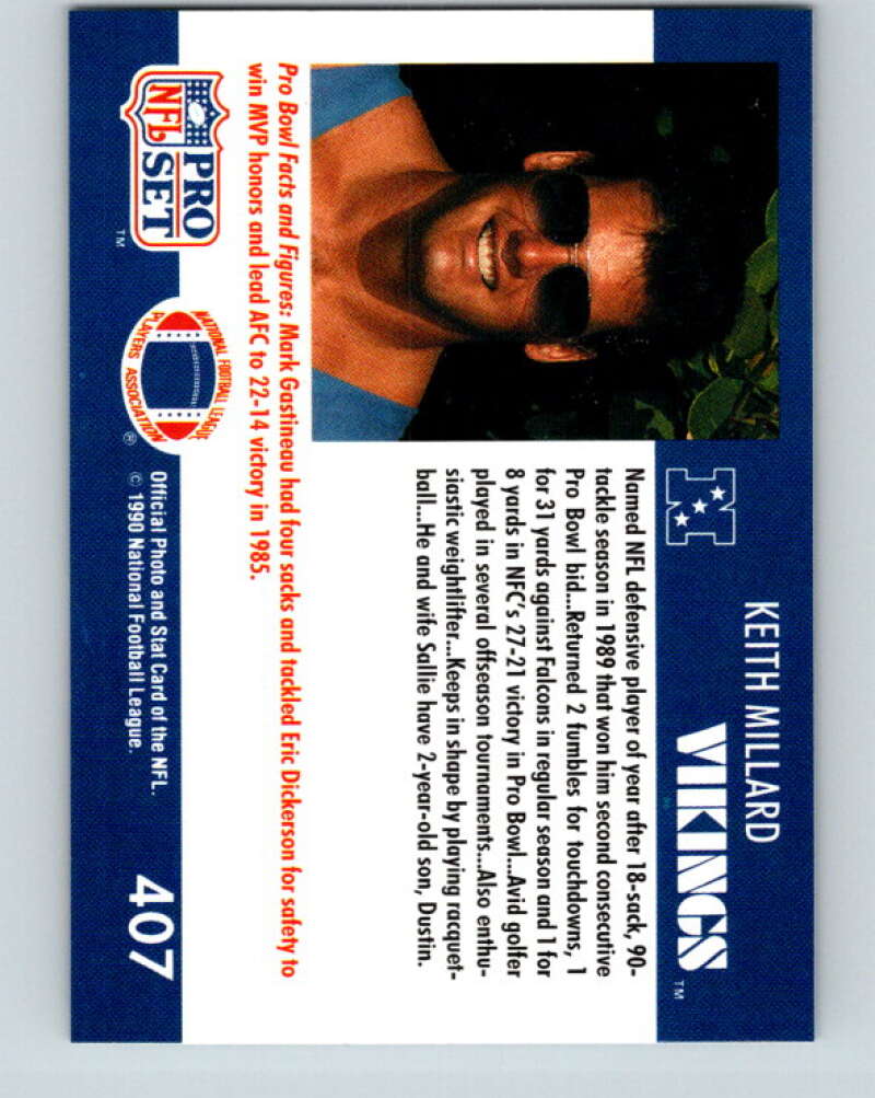 1990 Pro Set #407 Keith Millard Mint Minnesota Vikings Image 2