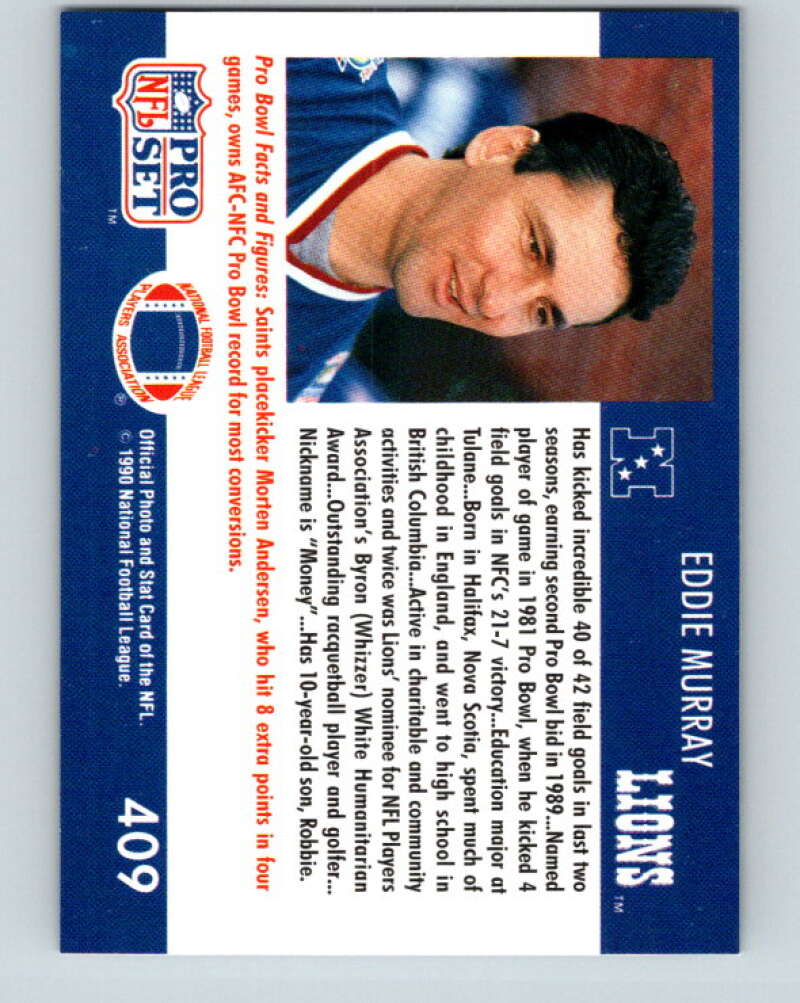 1990 Pro Set #409 Eddie Murray Mint Detroit Lions Image 2