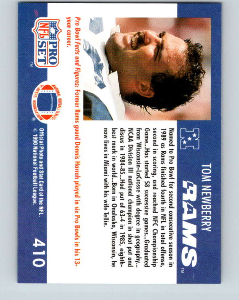 1990 Pro Set #410 Tom Newberry Mint Los Angeles Rams Image 2