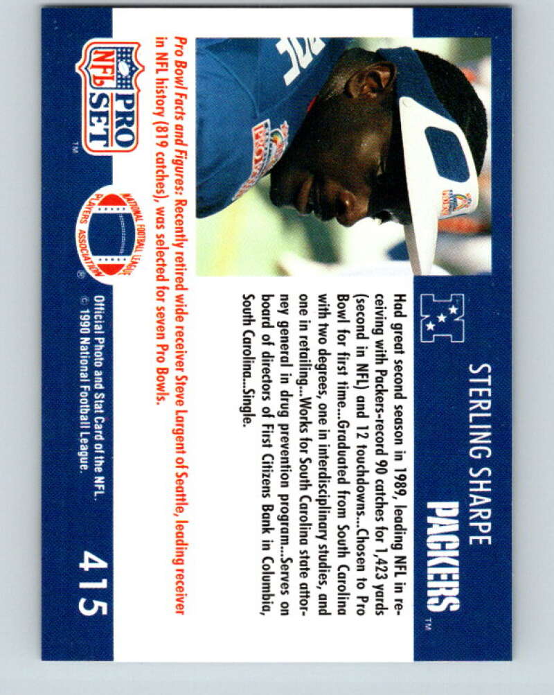 1990 Pro Set #415 Sterling Sharpe Mint Green Bay Packers Image 2