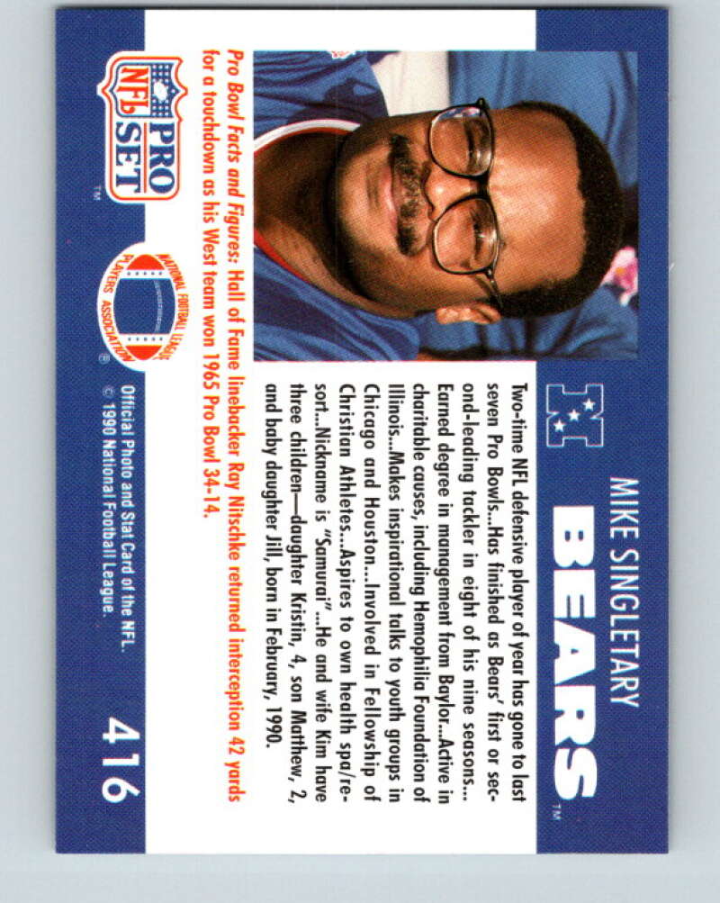 1990 Pro Set #416 Mike Singletary Mint Chicago Bears Image 2