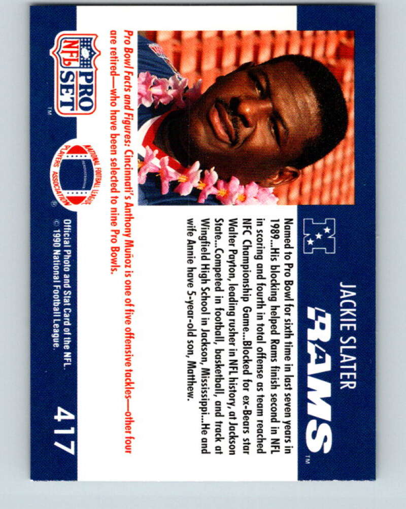 1990 Pro Set #417 Jackie Slater Mint Los Angeles Rams Image 2