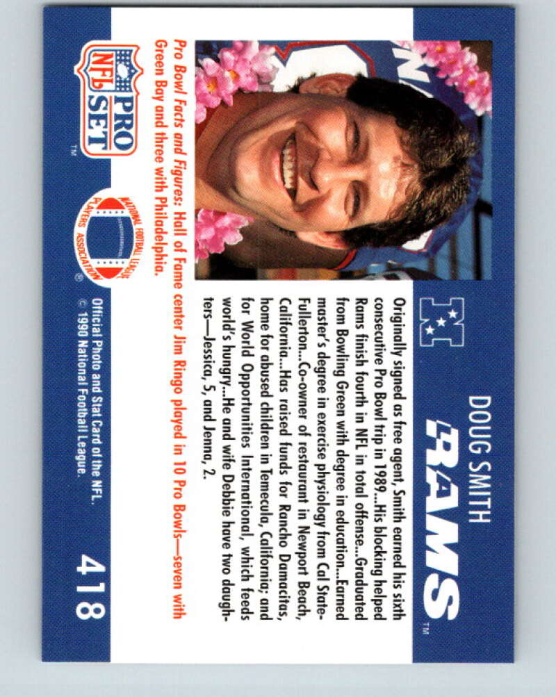 1990 Pro Set #418 Doug Smith Mint Los Angeles Rams Image 2