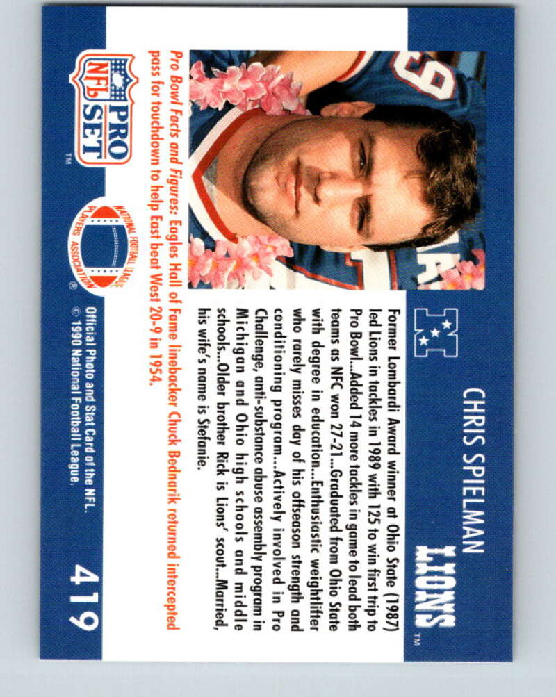 1990 Pro Set #419 Chris Spielman Mint Detroit Lions Image 2