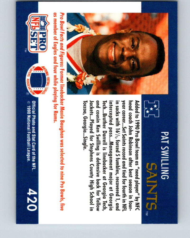 1990 Pro Set #420 Pat Swilling Mint New Orleans Saints Image 2