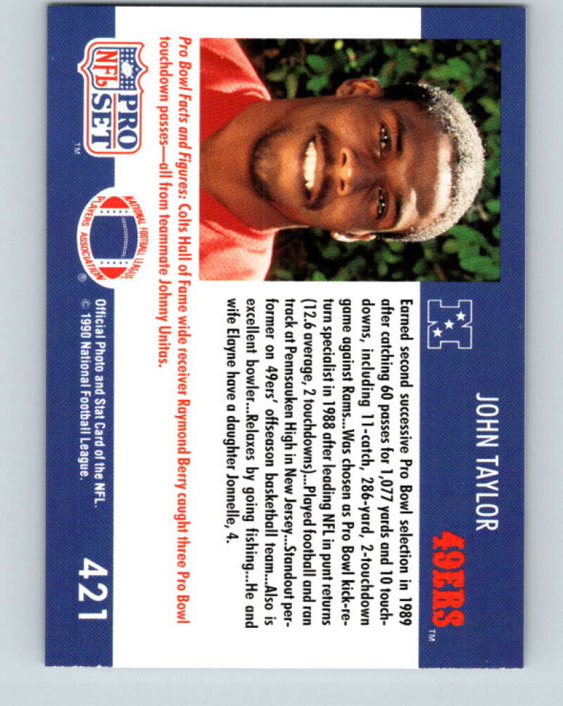 1990 Pro Set #421 John Taylor Mint San Francisco 49ers Image 2