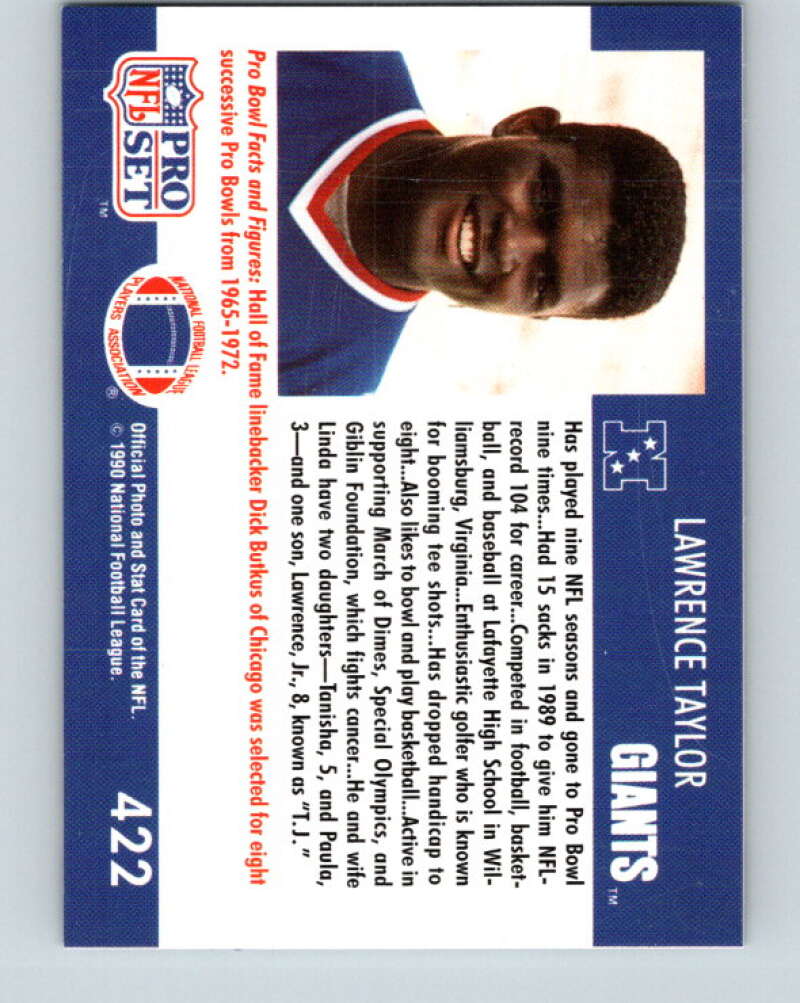 1990 Pro Set #422 Lawrence Taylor Mint New York Giants Image 2